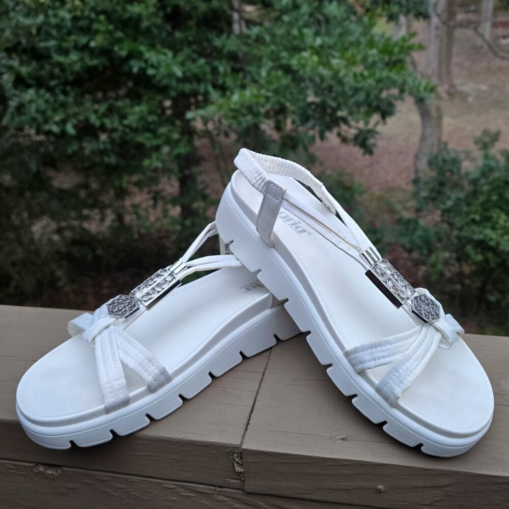 Alegria Roz Sandals White Strappy Fabric Upper Platform Silver EU 39 US 9